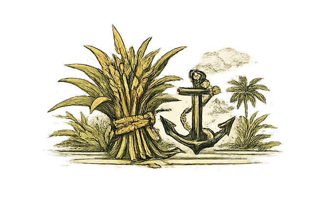 Sugar cane and an anchor at the estate
